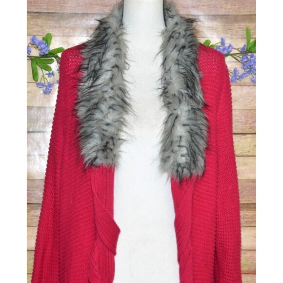 Jamie Gries Hot Pink Chunky Duster Cardigan Sweater Plus Size 1X Faux Fur Collar - Picture 2 of 12
